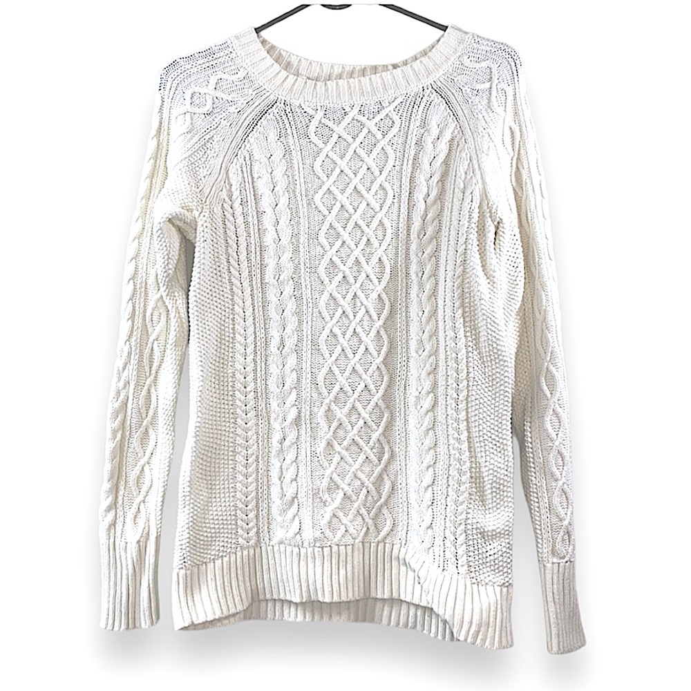 GAP Cable Knit Crewneck Sweater Vintage White Cozy Size XS